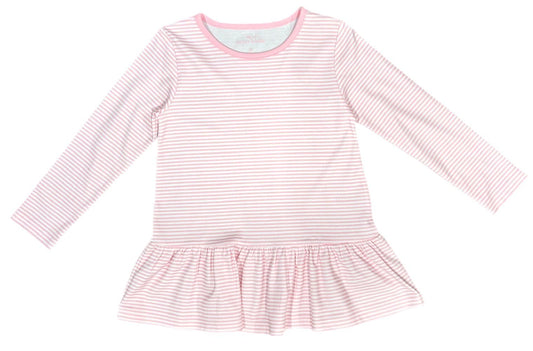 James & Lottie Girls Peggie Peplum Knit Top - Light Pink Stripes