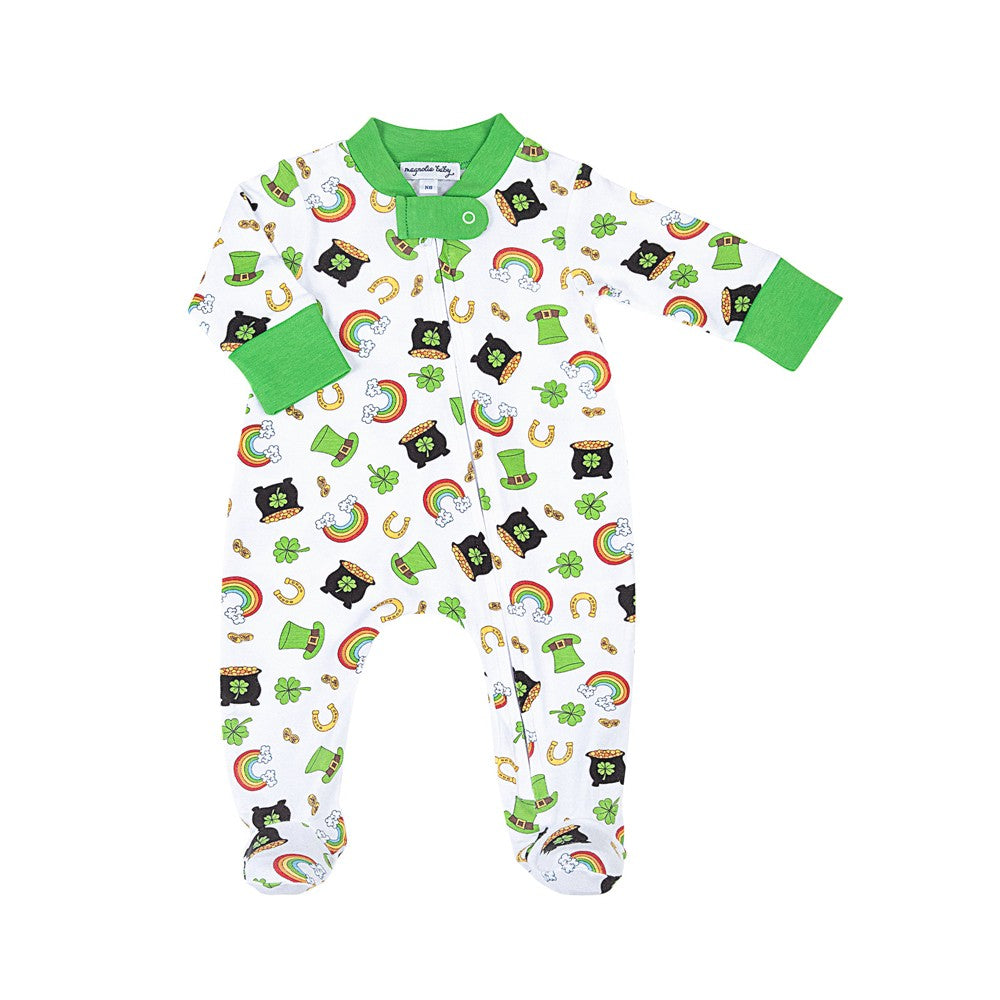 Magnolia Baby Green Pots of Gold St. Patrick's Day Zipper Footie