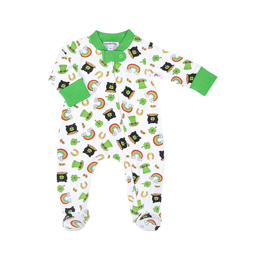 Magnolia Baby Green Pots of Gold St. Patrick's Day Zipper Footie