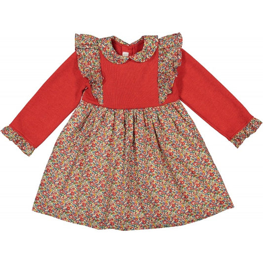 Sal & Pimenta Girls Dress - Red Knit & Trocadero Liberty Floral Pinafore