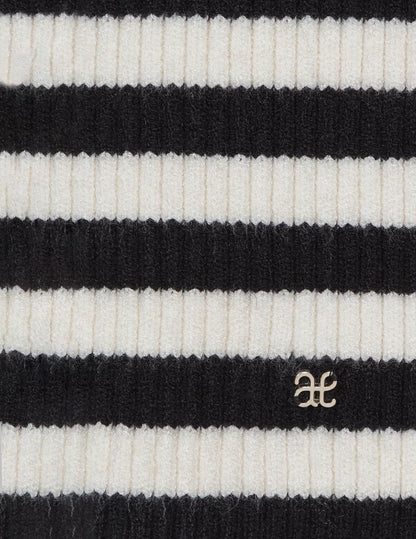 Abel & Lula Girls Black & White Knit Striped Turtleneck Top