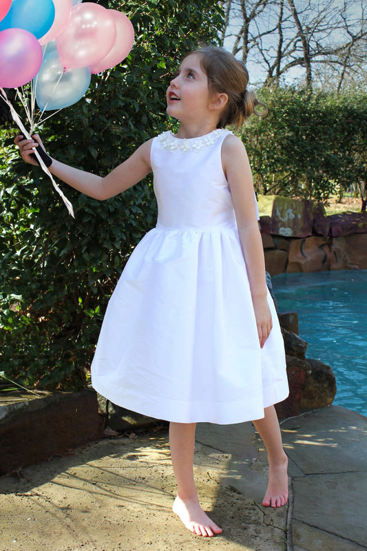Susanne Lively Girls Special Occasion Dress - Flower Trim - White