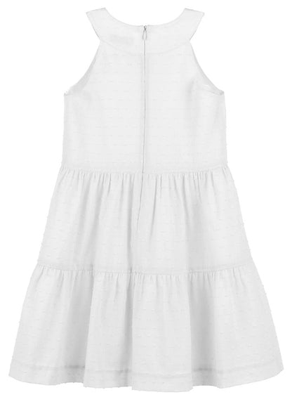 Luli & Me Girls Dotted Swiss Tiered Dress - Hepburn Neckline - White