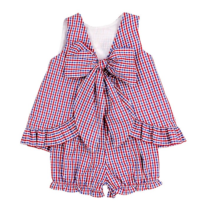 The Bailey Boys Baby / Toddler Girls Bloomer Set - Ice Cream Cone on Patriotic Plaid