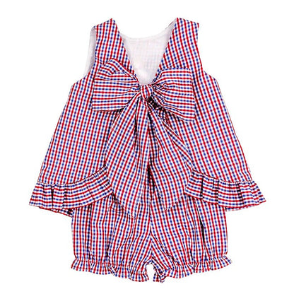 The Bailey Boys Baby / Toddler Girls Bloomer Set - Ice Cream Cone on Patriotic Plaid