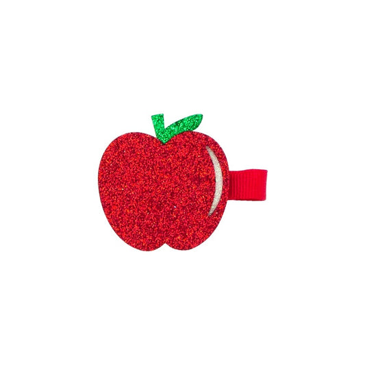 Wee Ones Girls Hair Clip - Red Glitter Back to School Apple