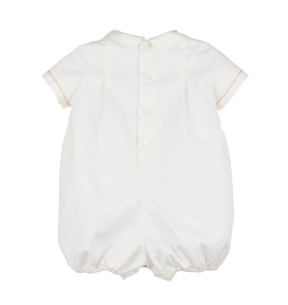 Luli & Me Baby Boys Ivory & Beige Smocked Vintage Bubble