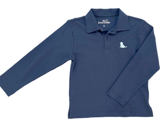 James & Lottie Boys Patton Long Sleeve Polo Shirt - Navy Blue