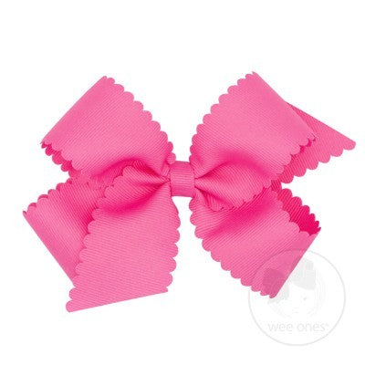 Wee Ones Girls Grosgrain Hair Bow on Clip - Scallop Edge - Hot Pink by Wee Ones