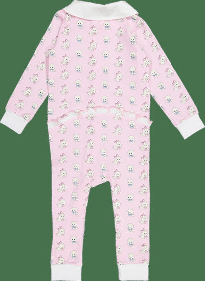 Sal & Pimenta Girls Halloween Pajamas - Pink Glows in the Dark Ghosts - One Piece with Zipper