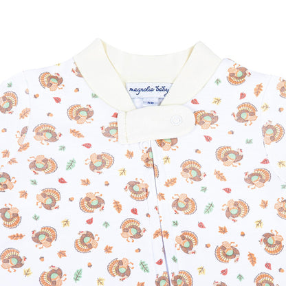 Magnolia Baby Thanksgiving Blessings Ivory Printed Zipper Footie