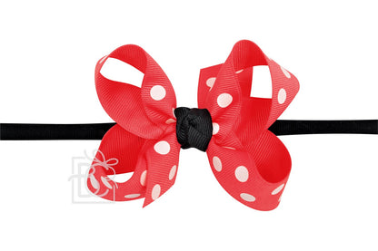 Beyond Creations Girls 1/4" Black Pantyhose Headband with Attached Bow - Red with White Dots