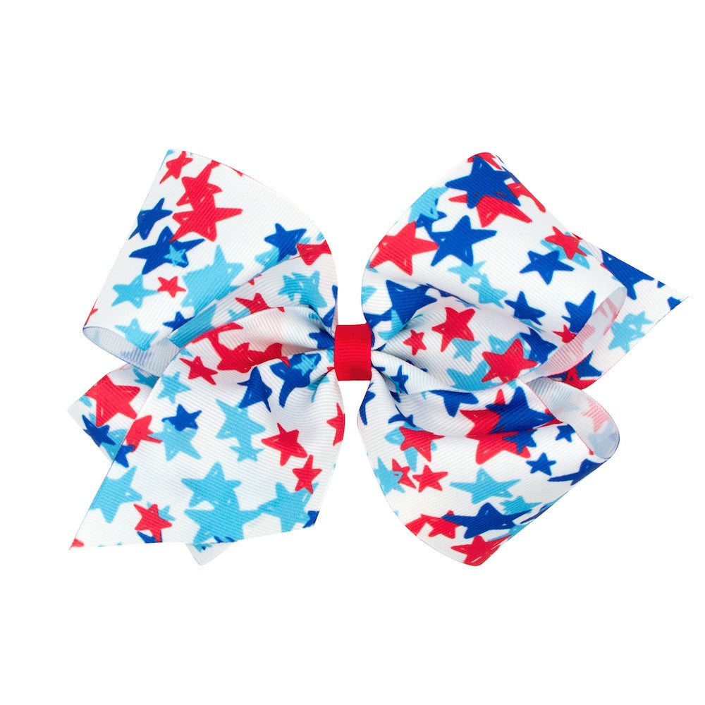 Wee Ones Girls Hair Bow on Clip - Patriotic Red White & Blue Stars