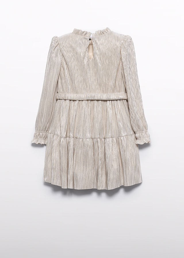 Abel & Lula Girls Gold Pleated Knit Holiday Dress with Belt