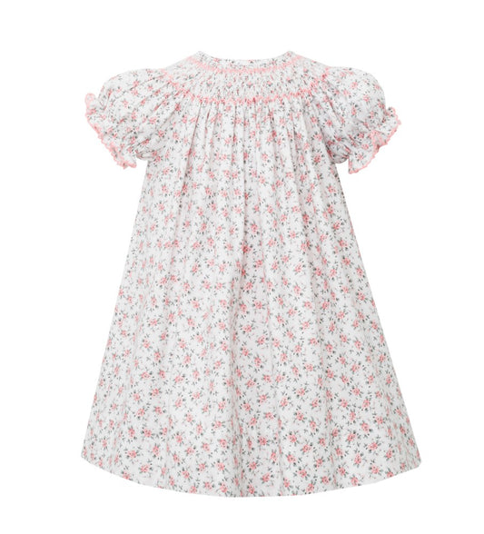 Petit Bebe Girls Smocked Bishop Dress - Pink Floral by Petit Bebe