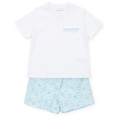 Lila & Hayes Boys Hudson Shorts Set - Sandcastles Aqua Blue