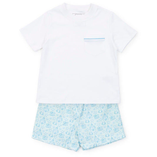 Lila & Hayes Boys Hudson Shorts Set - Sandcastles Aqua Blue