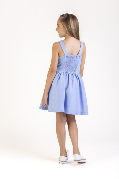 Luli & Me Gabby Girls Willow Pleated Dress - Blue