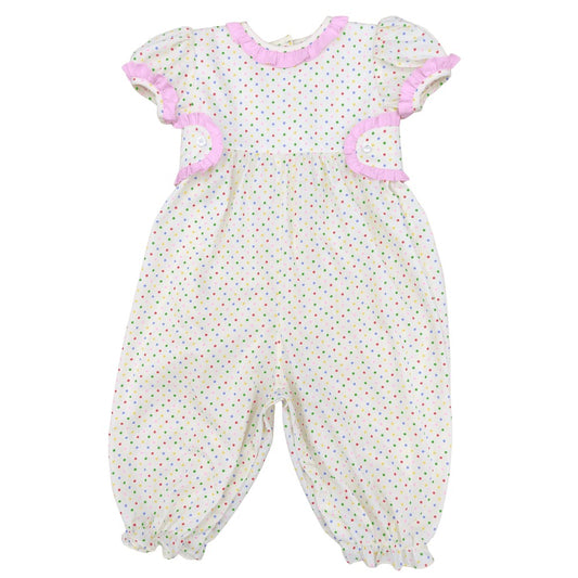 James & Lottie Baby Girls Tabitha Romper - Pink Trim Confetti Dots by James & Lottie