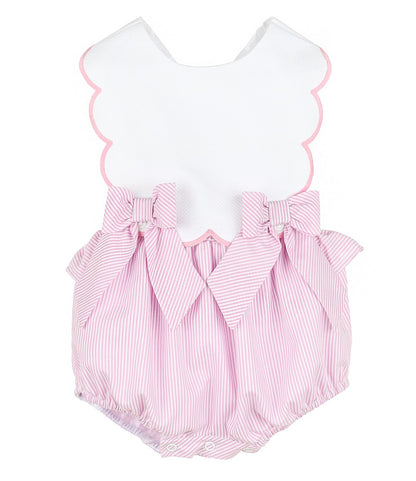Sophie & Lucas Girls Lakeside Stripes Saylor Bubble with Bows - Scallop Cross Back - Pink