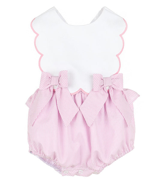 Sophie & Lucas Girls Lakeside Stripes Saylor Bubble with Bows - Scallop Cross Back - Pink
