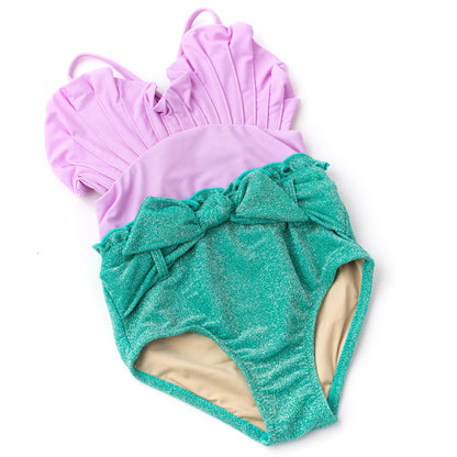 Shade Critters Girls Mermaid Shell Shimmer Swimsuit - Purple