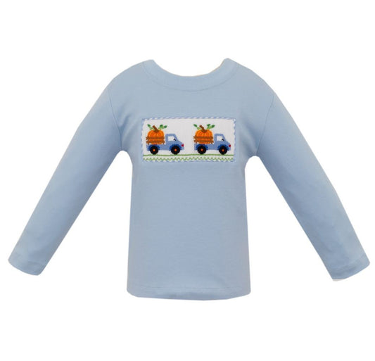 Anavini Velani Boys Light Blue Shirt - Smocked Pumpkin Trucks