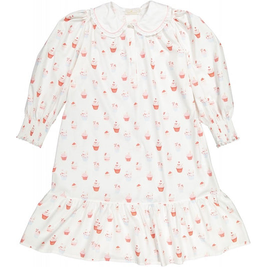Sal & Pimenta Girls Holiday Nightgown - Pink Merry Christmas Cupcakes