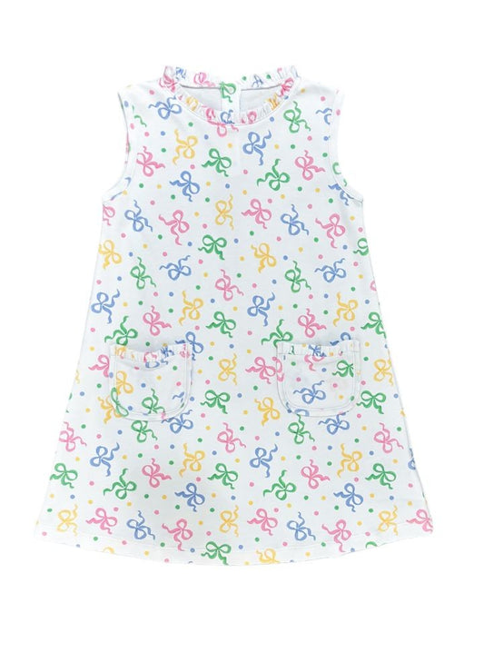 James & Lottie Girls Margot Knit Dress - Pastel Bows Print