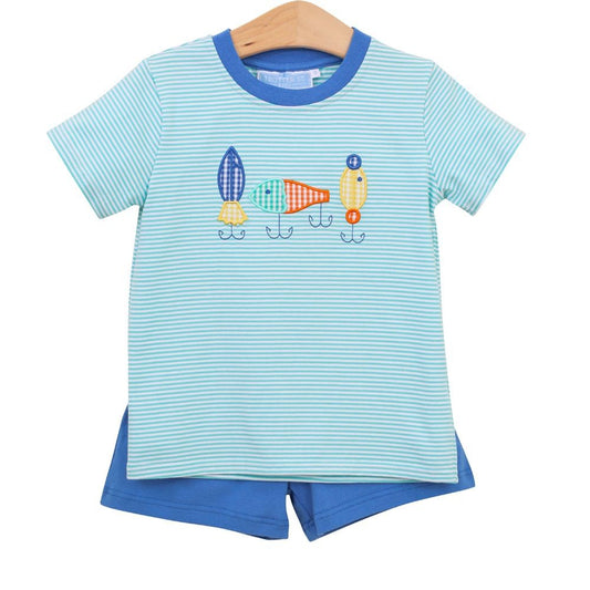 Trotter Street Kids Boys Blue Fishing Lures Shorts Set