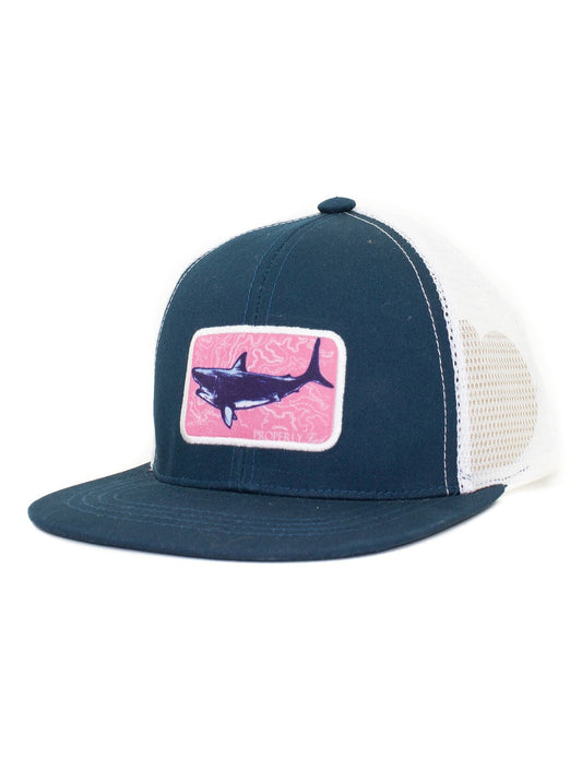 Properly Tied Youth Trucker Hat - Blue & Pink Topo Shark