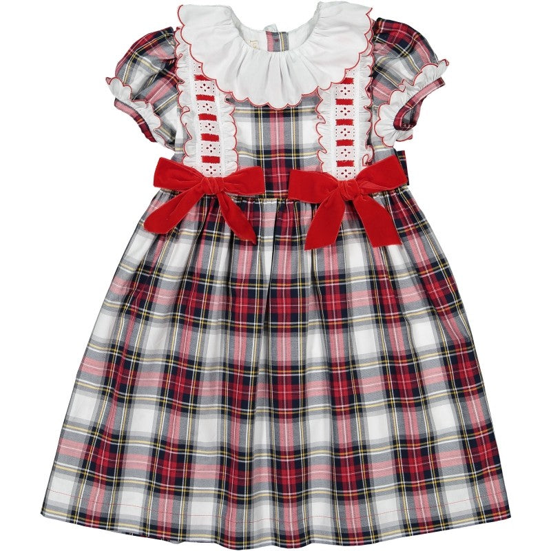 Sal & Pimenta Girls Christmas Dress - Jolly Red Tartan Plaid with Red Bows