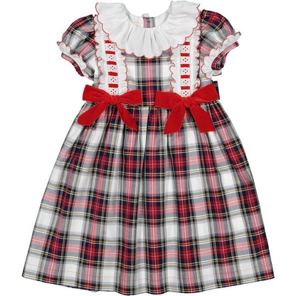 Sal & Pimenta Girls Christmas Dress - Jolly Red Tartan Plaid with Red Bows