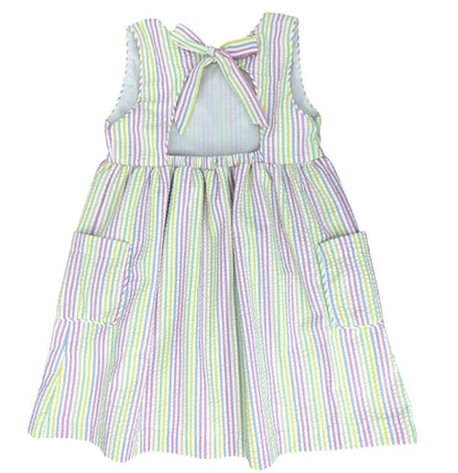 James & Lottie Girls Dress - Maisy Pastel Seersucker Stripes