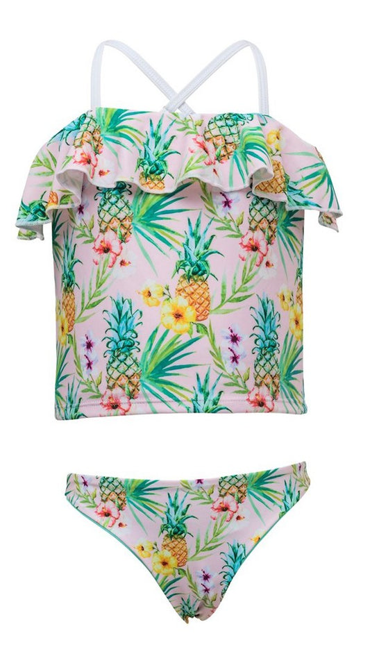 Snapper Rock Girls Pink Tropicana Pineapples Frilled Tankini Swimsuit
