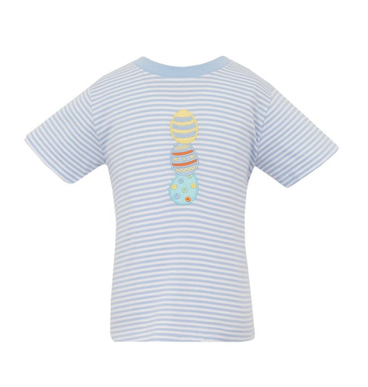 Claire & Charlie Boys Light Blue Stripe Shirt - Easter Eggs