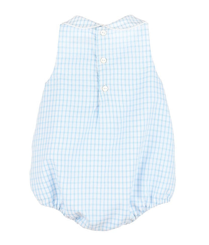 Sophie & Lucas Baby Boys Blue Check Lawn Party Bubble with Collar