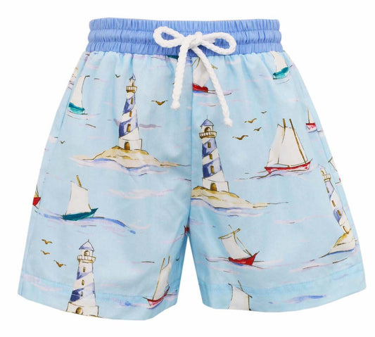Anavini Baby / Toddler Boys Light Blue Sailboat Print Swim Trunks