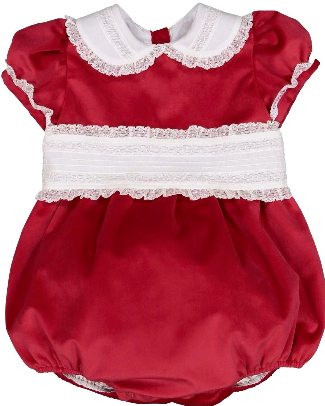 LuLu BeBe Baby Girls Velvet Bubble with Lace Trim - Red