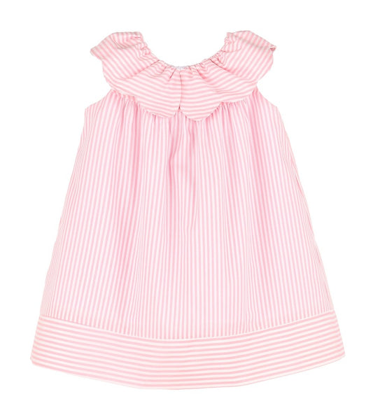 Sophie & Lucas Girls Pink Stripe Scallop Sip & See Dress - Bow on Back