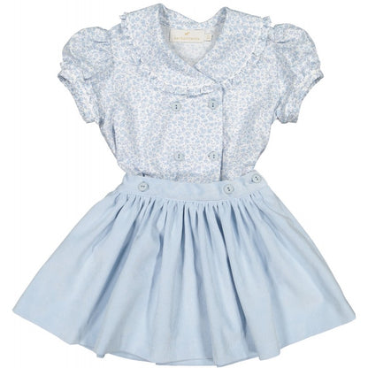 Sal & Pimenta Girls Corduroy Skirt Set - Snowflakes Floral - Blue