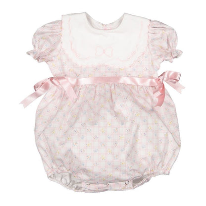 Sal & Pimenta Girls Bubble - Pink Positano - White Embroidered Collar - Pink Bows at Sides