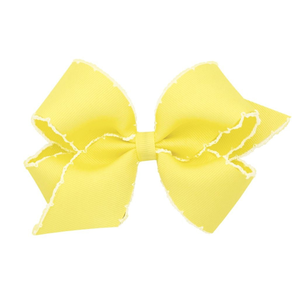 Wee Ones Girls Classic Moonstitch Bow on Clip - Yellow with White by Wee Ones
