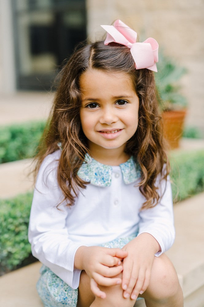 Proper Peony Pima Girls White Shirt - Blue Aster Floral Collar