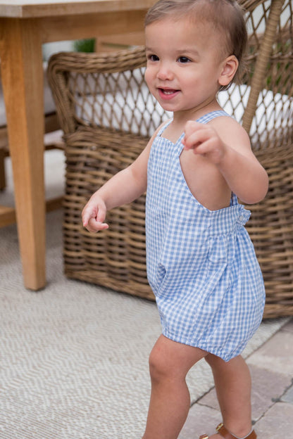 James & Lottie Baby Boys Blue Gingham Tighe Bubble
