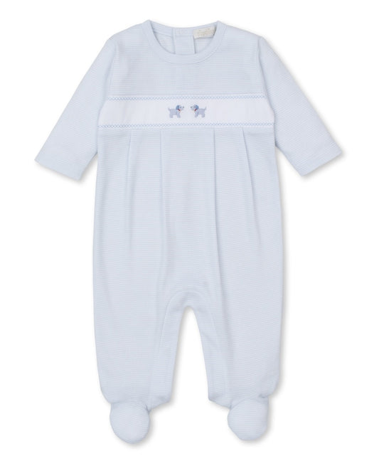 Kissy Kissy Baby Boys Light Blue Stripe Footie - Embroidered Puppy Dogs