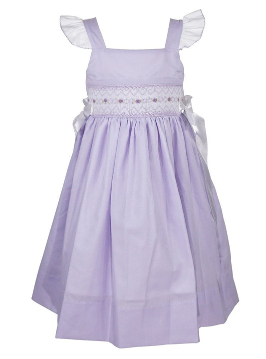 The Best Dressed Child Girls Smocked Dress - Flutter Sleeves & Side Bows - Lavender