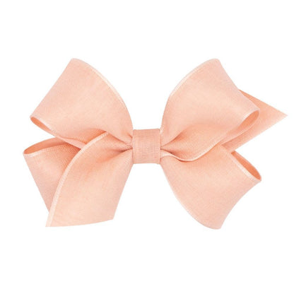 Wee Ones Girls Canvas Linen and Satin Overlay Bow - Peach