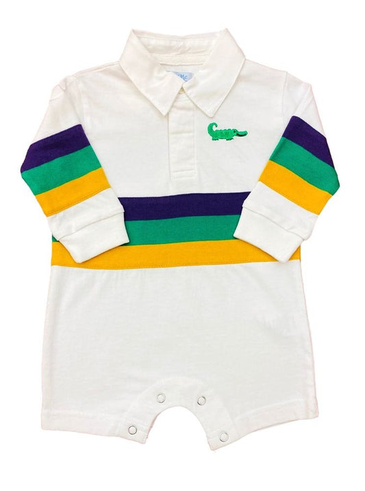 LuLu BeBe Baby Boys Mardi Gras Stripes on White Rugby Shortall by LuLu BeBe