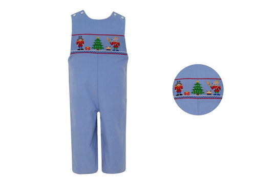 Anavini Boys Periwinkle Blue Corduroy Longall - Smocked Christmas Nutcracker
